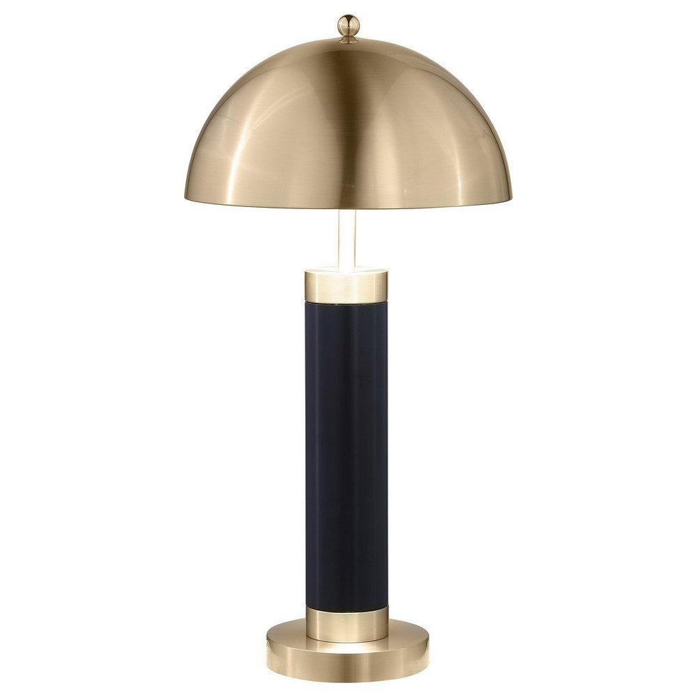 Cony Tall Table Lamp Set of 2, LED, Gold Dome Shade Black Faux Leather -BM329181