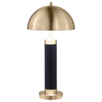 Cony Tall Table Lamp Set of 2, LED, Gold Dome Shade Black Faux Leather -BM329181