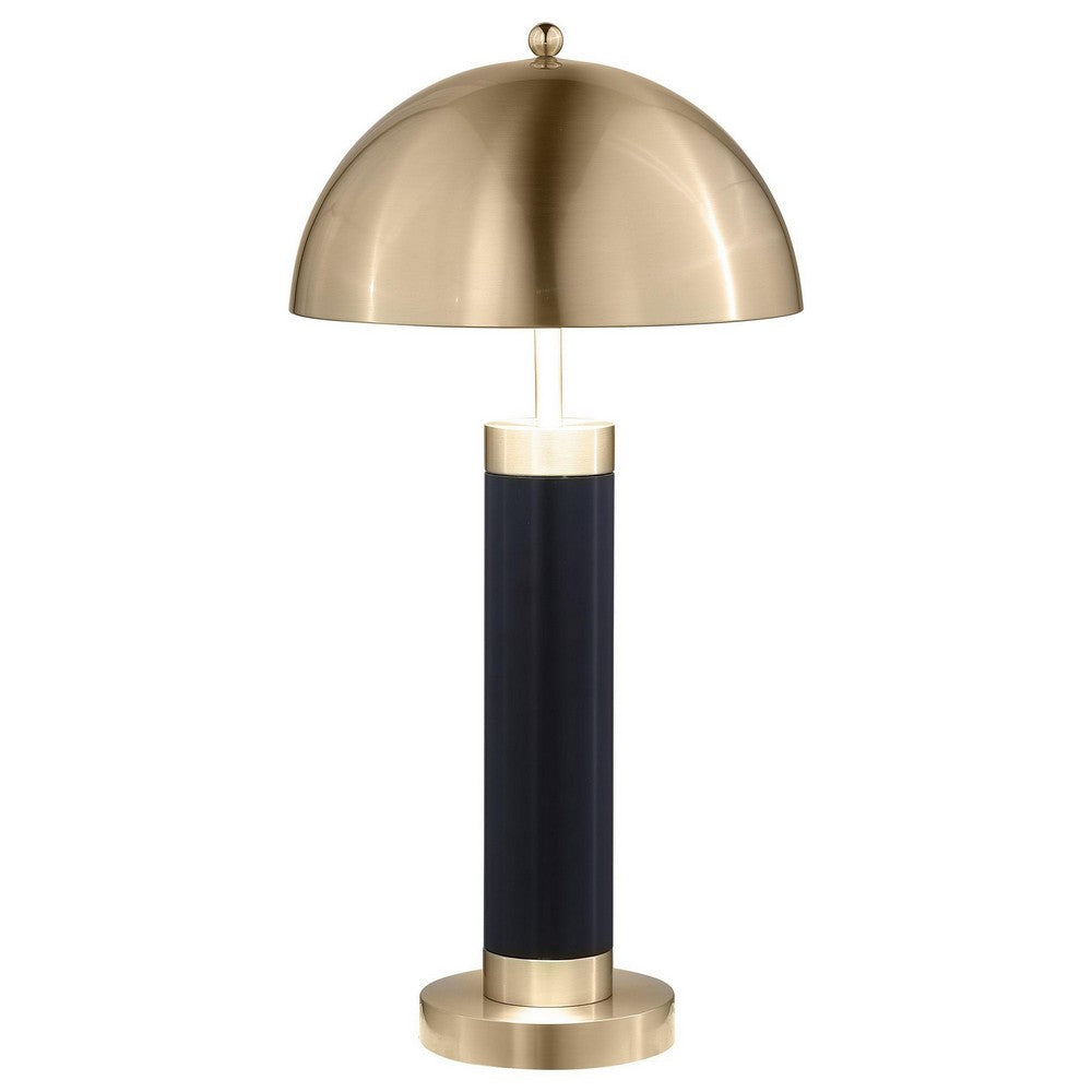 Cony Tall Table Lamp Set of 2, LED, Gold Dome Shade Black Faux Leather -BM329181