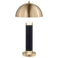 Cony Tall Table Lamp Set of 2, LED, Gold Dome Shade Black Faux Leather -BM329181