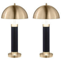 Cony Tall Table Lamp Set of 2, LED, Gold Dome Shade Black Faux Leather -BM329181