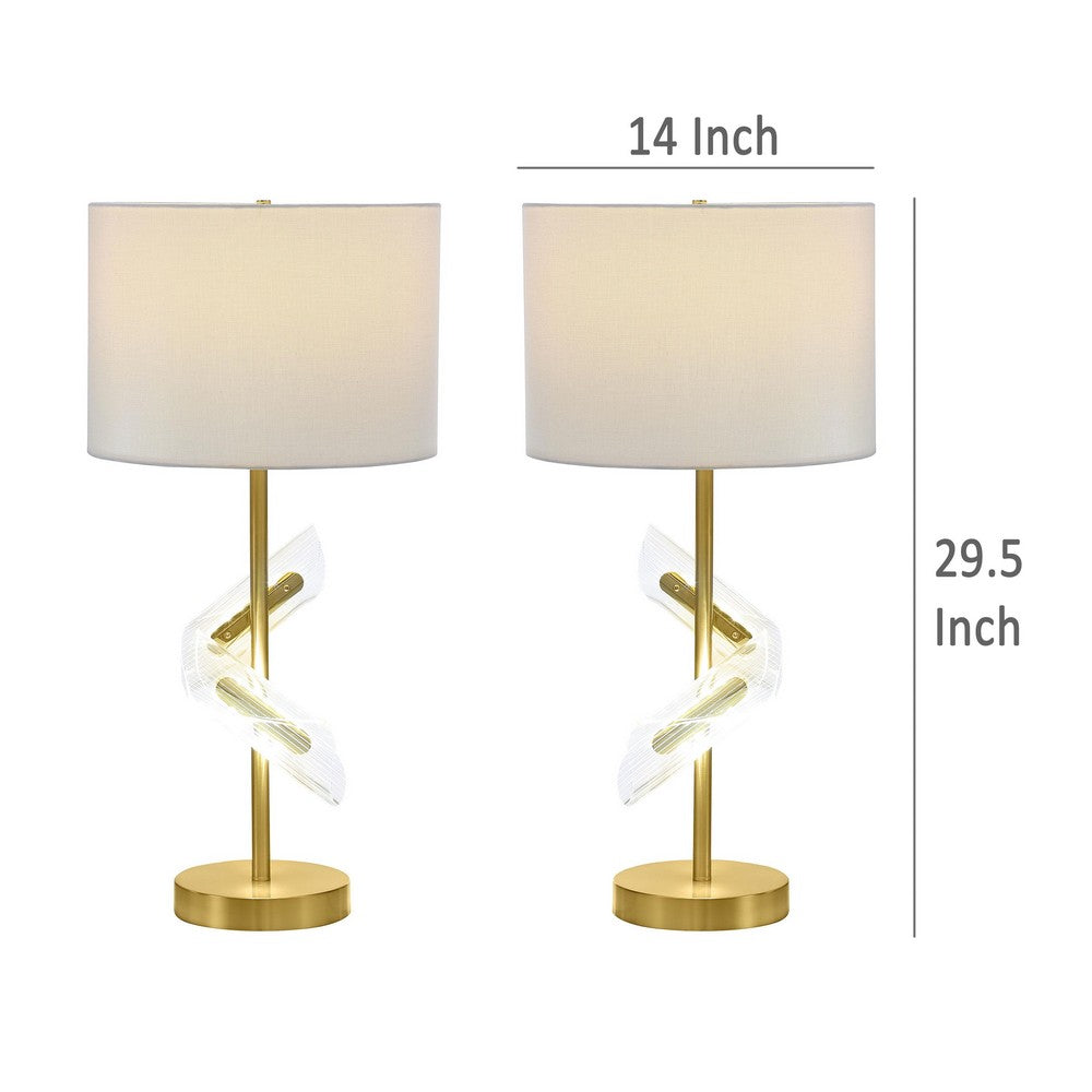 Kiny Table Lamp Set of 2, LED, Angular Acrylic Accents, Beige and Gold -BM329182