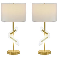 Kiny Table Lamp Set of 2, LED, Angular Acrylic Accents, Beige and Gold -BM329182