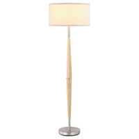 Nary Floor Lamp, 58 Inch Tapered Wood Stem, White Fabric, Chrome Metal -BM329183
