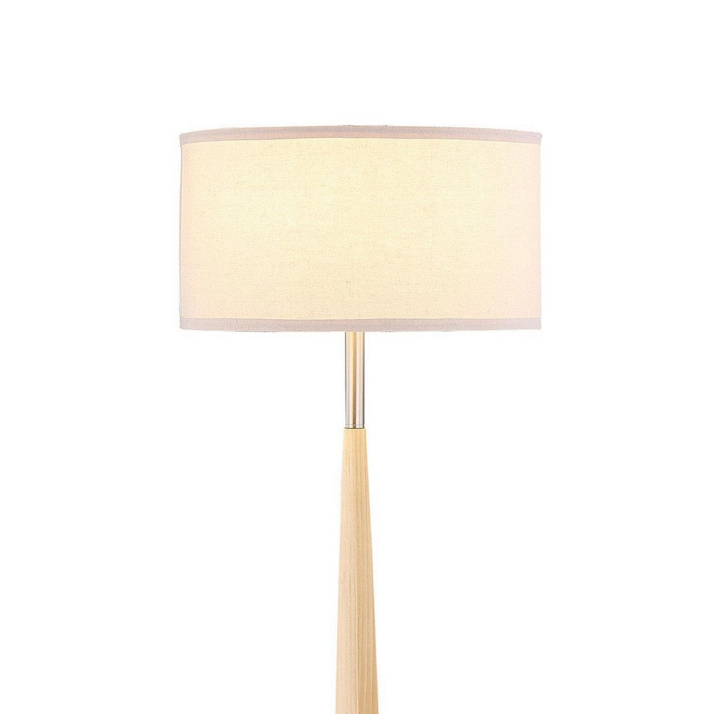 Nary Floor Lamp, 58 Inch Tapered Wood Stem, White Fabric, Chrome Metal -BM329183