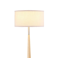 Nary Floor Lamp, 58 Inch Tapered Wood Stem, White Fabric, Chrome Metal -BM329183