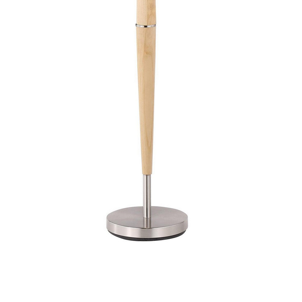 Nary Floor Lamp, 58 Inch Tapered Wood Stem, White Fabric, Chrome Metal -BM329183