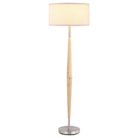 Nary Floor Lamp, 58 Inch Tapered Wood Stem, White Fabric, Chrome Metal -BM329183