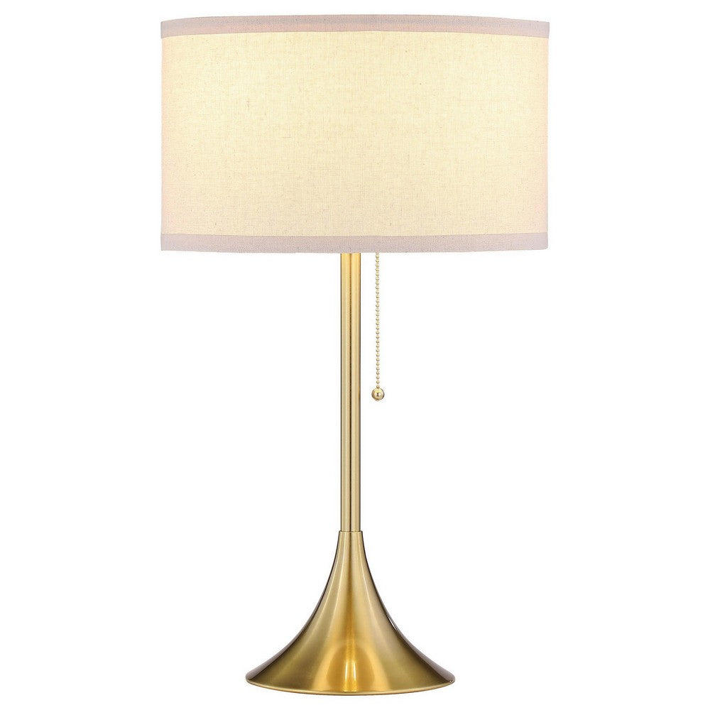Mikka Table Lamp, Pull-Chain, Gold Flared Pedestal Base, Beige Fabric -BM329184