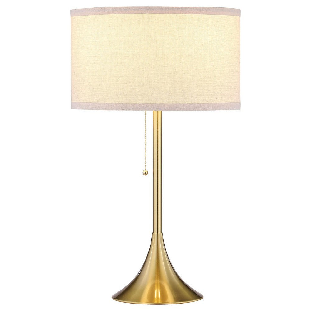 Mikka Table Lamp, Pull-Chain, Gold Flared Pedestal Base, Beige Fabric -BM329184