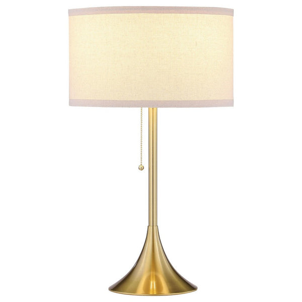 Mikka Table Lamp, Pull-Chain, Gold Flared Pedestal Base, Beige Fabric -BM329184