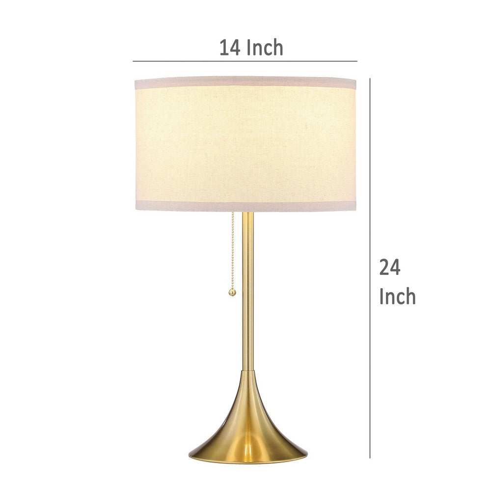 Mikka Table Lamp, Pull-Chain, Gold Flared Pedestal Base, Beige Fabric -BM329184