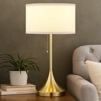 Mikka Table Lamp, Pull-Chain, Gold Flared Pedestal Base, Beige Fabric -BM329184