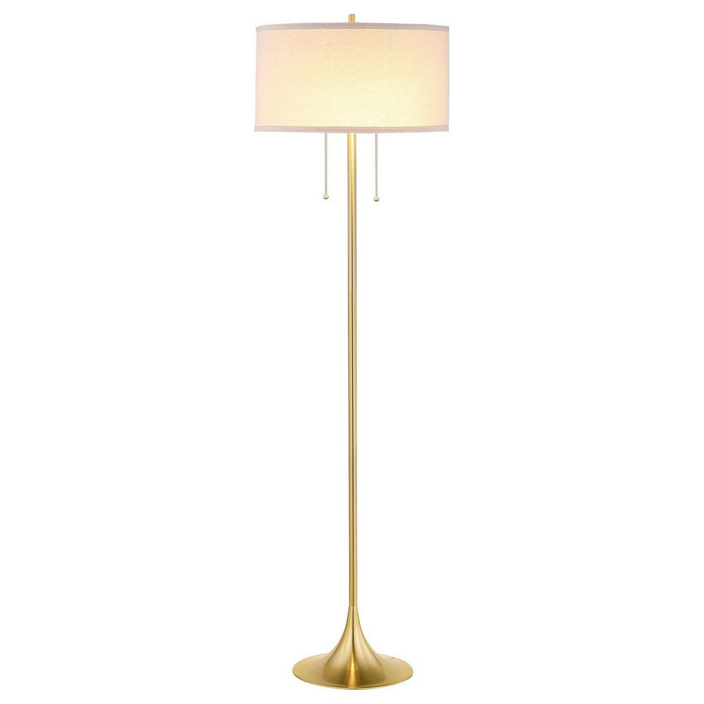 Mikka Floor Lamp, Pull-Chain, Gold Flared Pedestal Base, Beige Fabric -BM329185