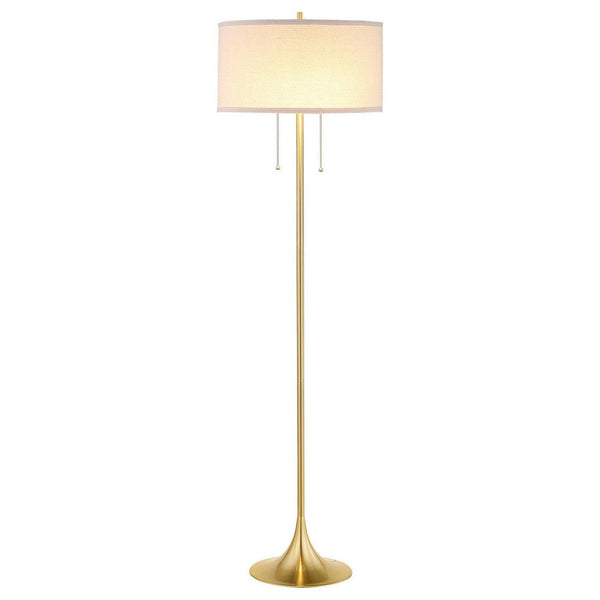 Mikka Floor Lamp, Pull-Chain, Gold Flared Pedestal Base, Beige Fabric -BM329185