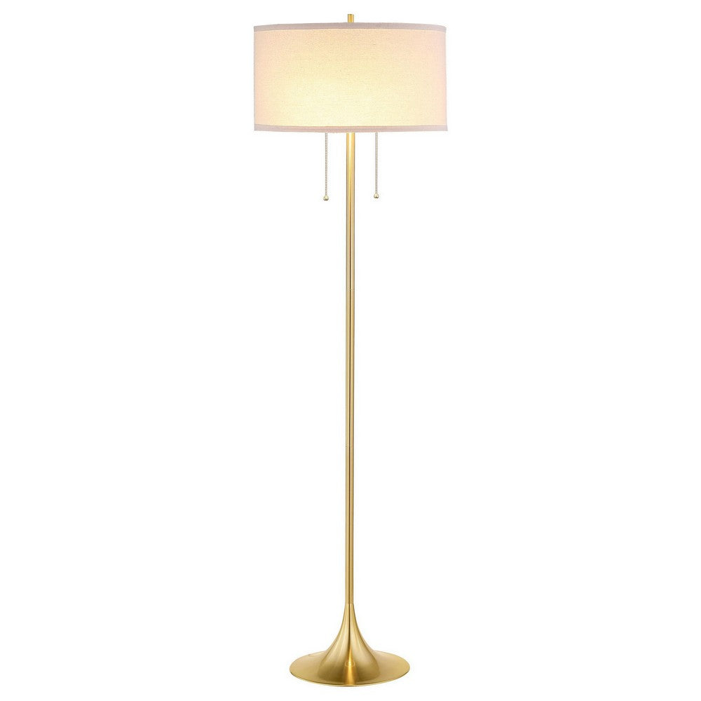 Mikka Floor Lamp, Pull-Chain, Gold Flared Pedestal Base, Beige Fabric -BM329185