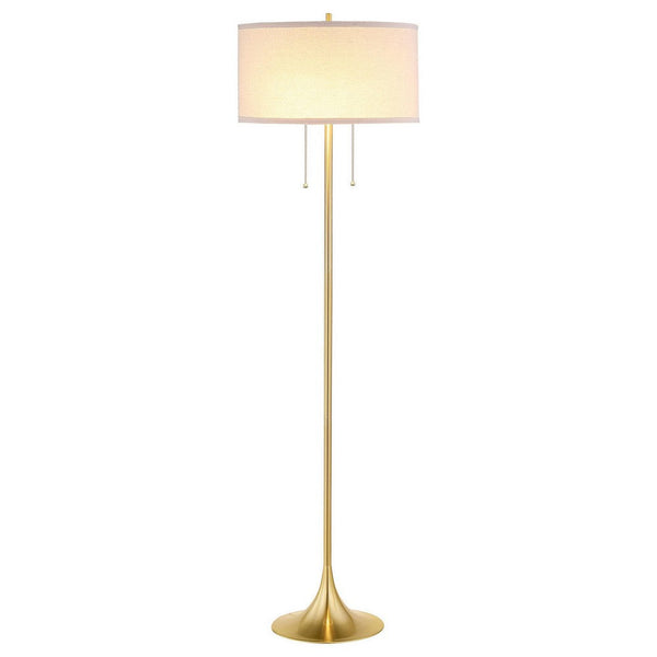 Mikka Floor Lamp, Pull-Chain, Gold Flared Pedestal Base, Beige Fabric -BM329185