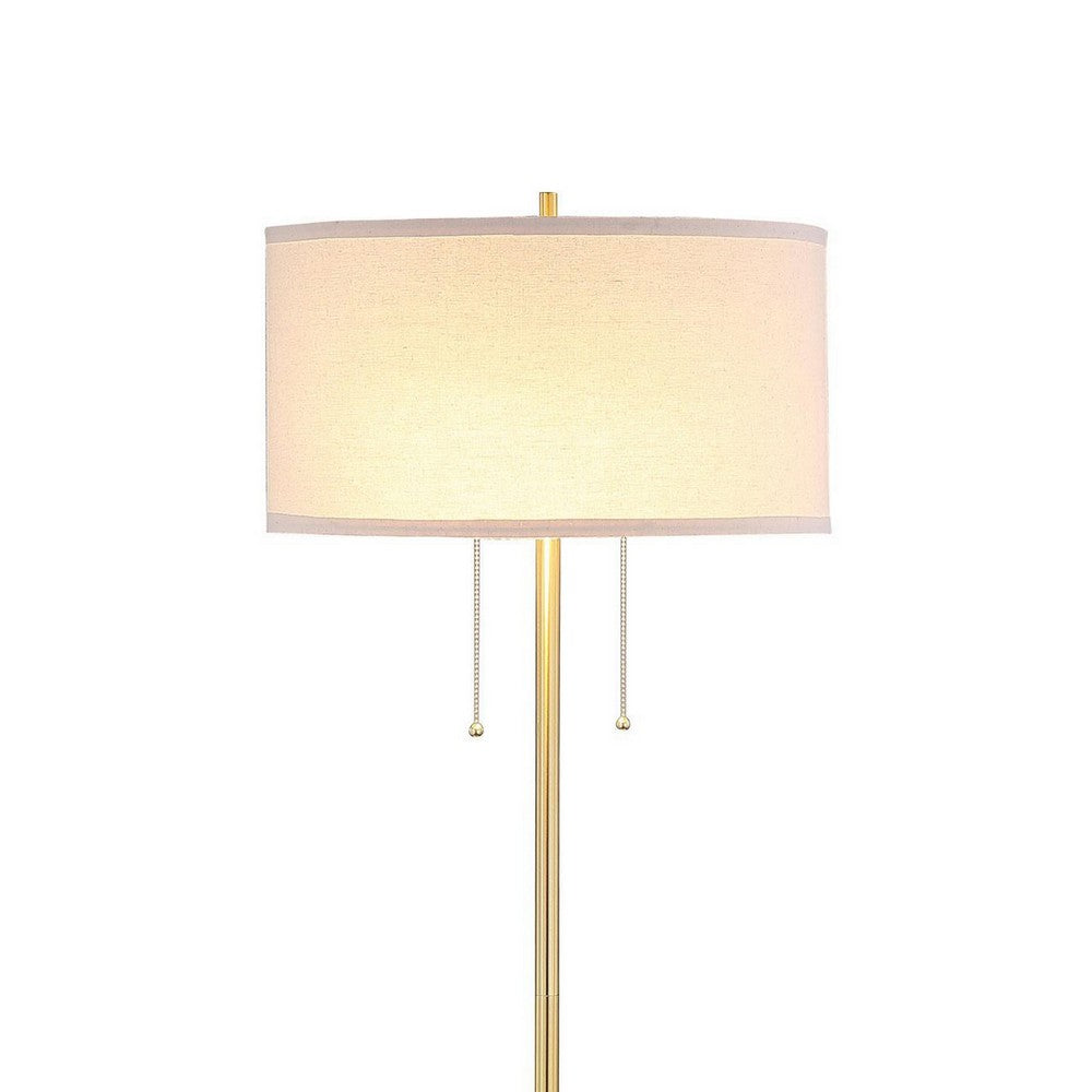 Mikka Floor Lamp, Pull-Chain, Gold Flared Pedestal Base, Beige Fabric -BM329185