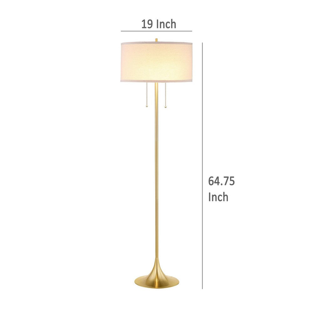 Mikka Floor Lamp, Pull-Chain, Gold Flared Pedestal Base, Beige Fabric -BM329185