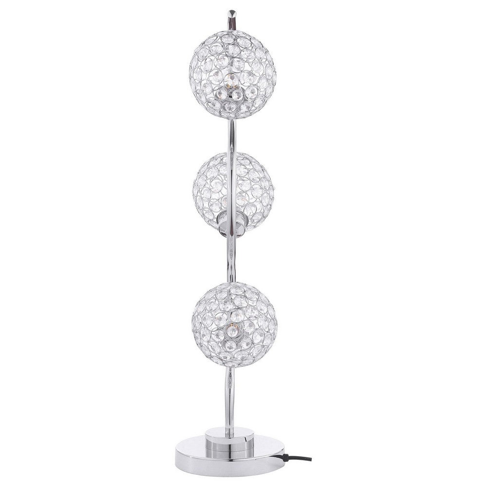 Berly Table Lamp with Crystal Balls and Touch Button, Silver Metal -BM329186