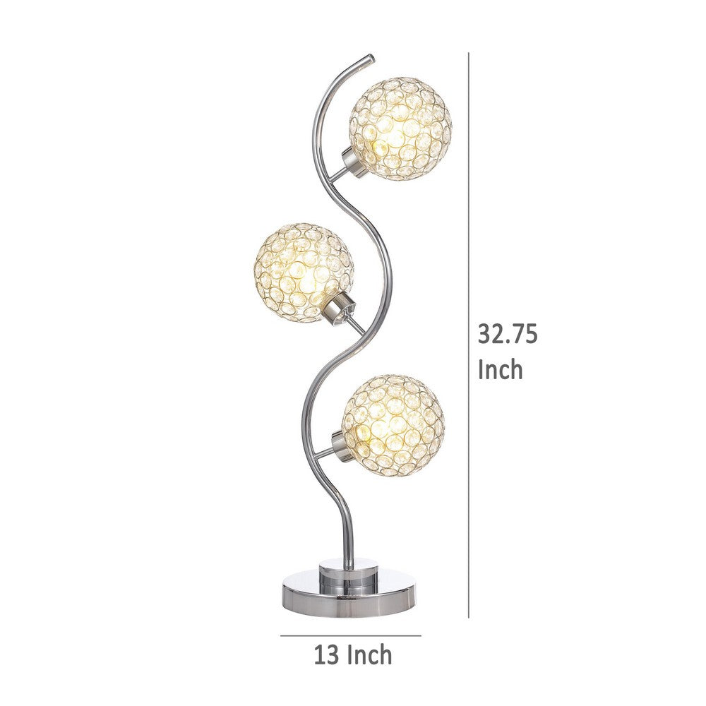 Berly Table Lamp with Crystal Balls and Touch Button, Silver Metal -BM329186