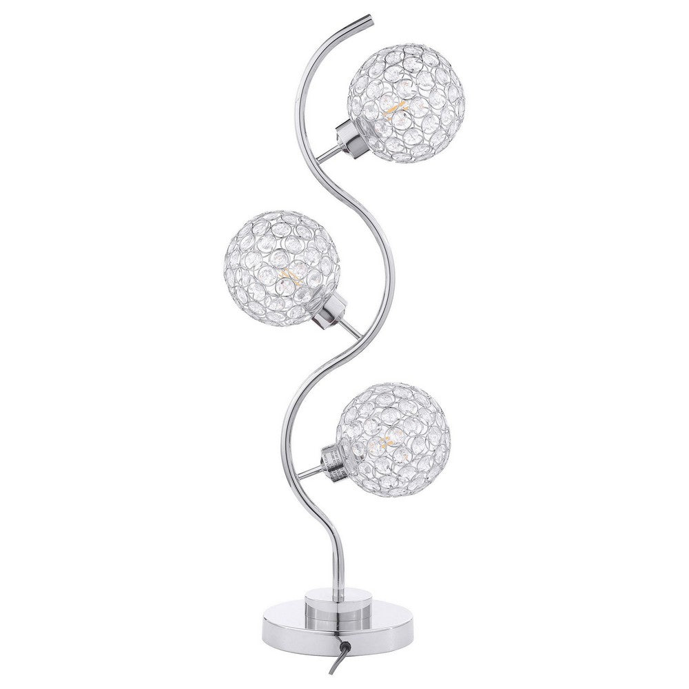 Berly Table Lamp with Crystal Balls and Touch Button, Silver Metal -BM329186