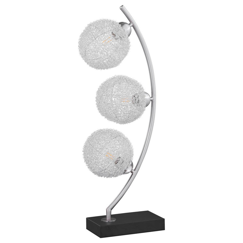 Udia Table Lamp with Woven Silver Metal Mesh Spherical Shades, Black -BM329187