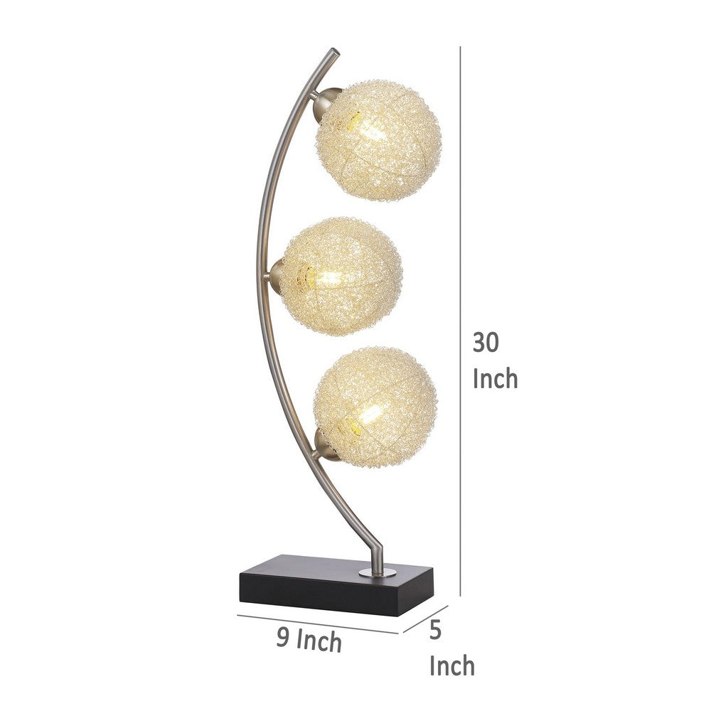 Udia Table Lamp with Woven Silver Metal Mesh Spherical Shades, Black -BM329187