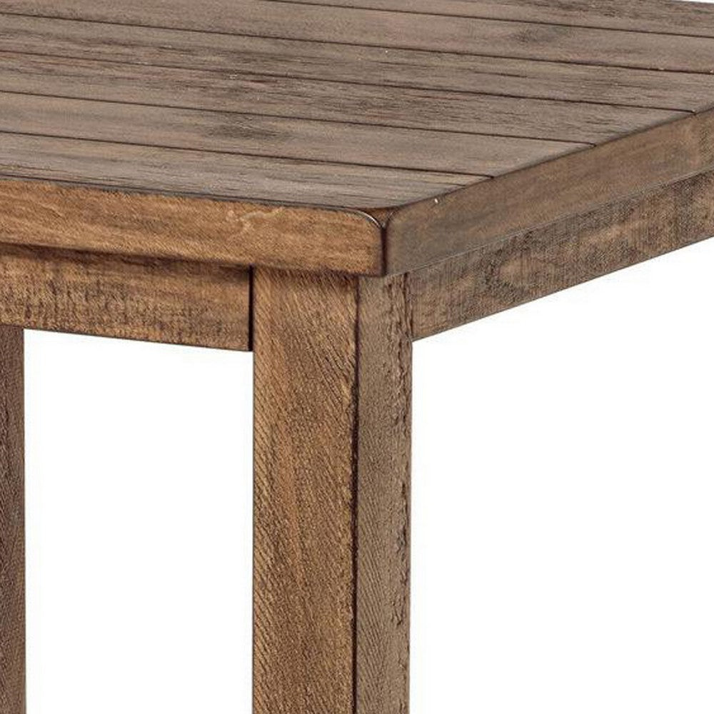Ayne Side End Table, 1 Shelf, Distressed Brown Wood, Square 20 Inch -BM329188