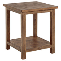 Ayne Side End Table, 1 Shelf, Distressed Brown Wood, Square 20 Inch -BM329188