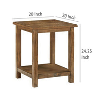Ayne Side End Table, 1 Shelf, Distressed Brown Wood, Square 20 Inch -BM329188