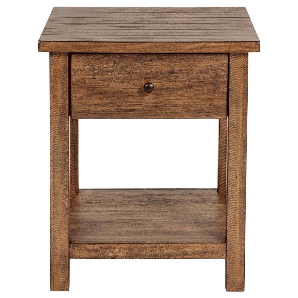 Ayne Side End Table, 1 Shelf, 1 Drawer, Brown Wood, Square 20 Inch -BM329189