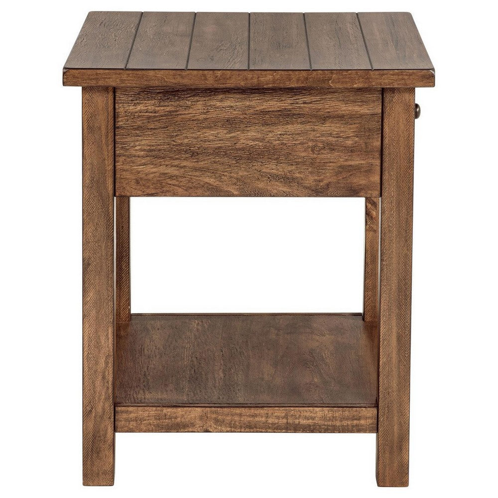 Ayne Side End Table, 1 Shelf, 1 Drawer, Brown Wood, Square 20 Inch -BM329189