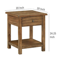Ayne Side End Table, 1 Shelf, 1 Drawer, Brown Wood, Square 20 Inch -BM329189