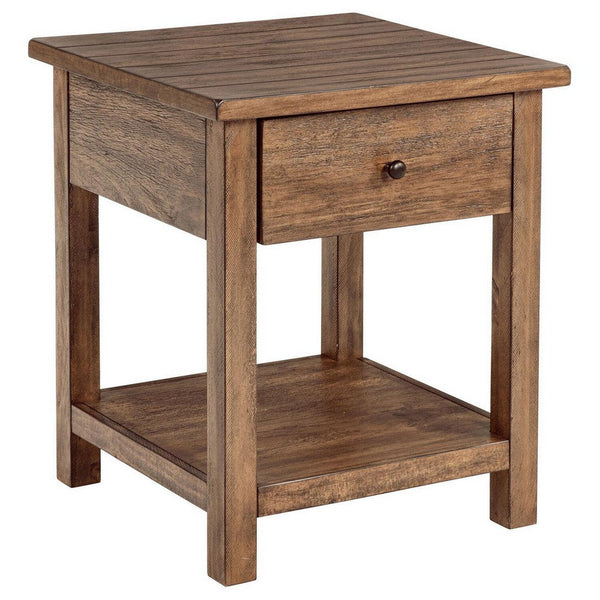 Ayne Side End Table, 1 Shelf, 1 Drawer, Brown Wood, Square 20 Inch -BM329189