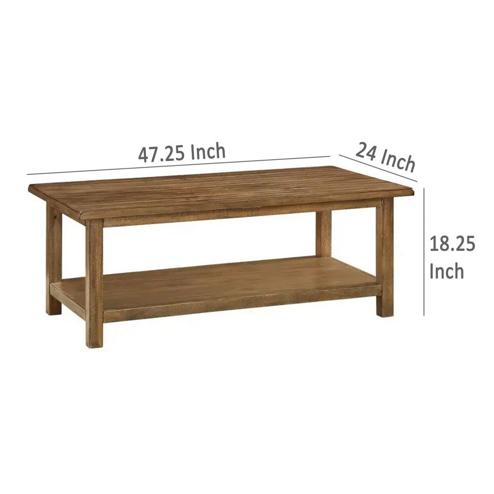 Ayne Coffee Table, 1 Shelf, Distressed Brown Wood Frame, 47 Inch -BM329190