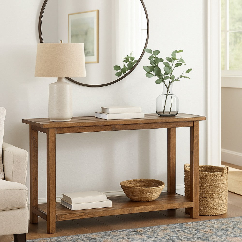 Ayne Console Table, 1 Shelf, Distressed Brown Wood Frame, 47 Inch -BM329191