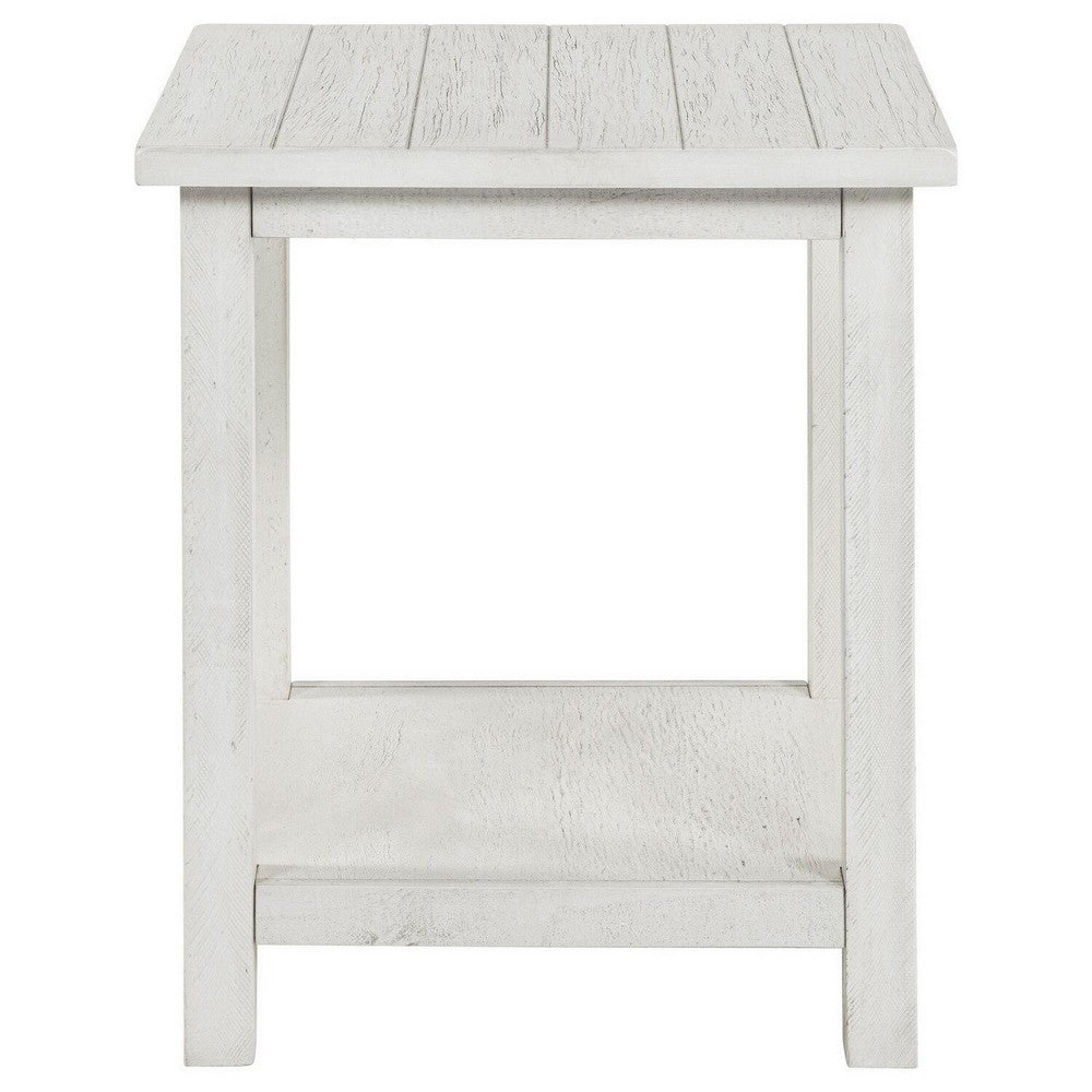 Ayne Side End Table, 1 Bottom Shelf, White Wood Frame, Square 20 Inch -BM329192