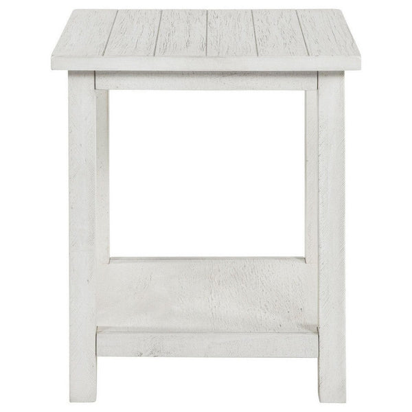 Ayne Side End Table, 1 Bottom Shelf, White Wood Frame, Square 20 Inch -BM329192