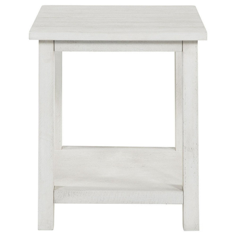 Ayne Side End Table, 1 Bottom Shelf, White Wood Frame, Square 20 Inch -BM329192