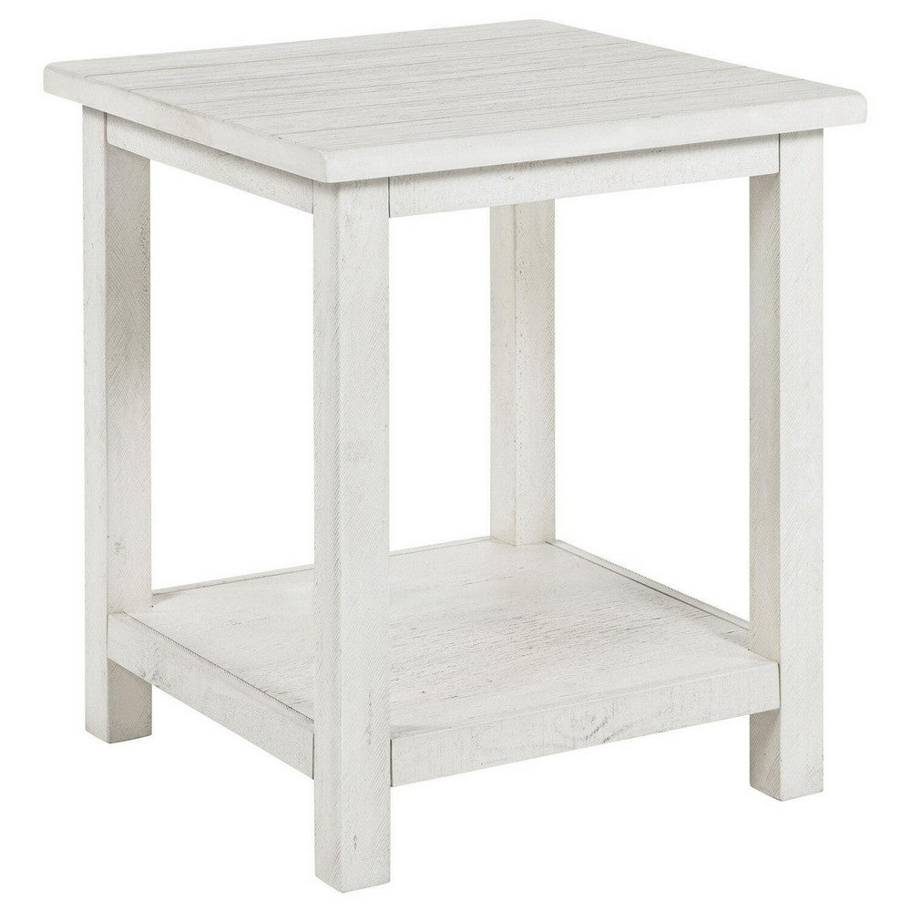 Ayne Side End Table, 1 Bottom Shelf, White Wood Frame, Square 20 Inch -BM329192