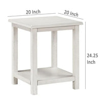 Ayne Side End Table, 1 Bottom Shelf, White Wood Frame, Square 20 Inch -BM329192