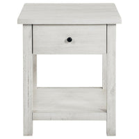 Ayne Side End Table, 1 Drawer, Distressed White Wood, Square 20 Inch -BM329193