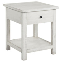 Ayne Side End Table, 1 Drawer, Distressed White Wood, Square 20 Inch -BM329193