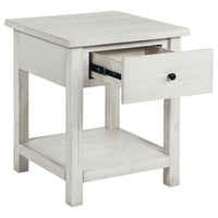 Ayne Side End Table, 1 Drawer, Distressed White Wood, Square 20 Inch -BM329193