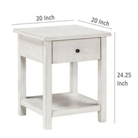 Ayne Side End Table, 1 Drawer, Distressed White Wood, Square 20 Inch -BM329193