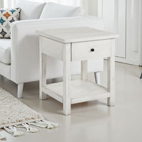 Ayne Side End Table, 1 Drawer, Distressed White Wood, Square 20 Inch -BM329193