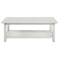 Ayne Coffee Table, 1 Bottom Shelf, Distressed White Wood, 47 Inch -BM329194