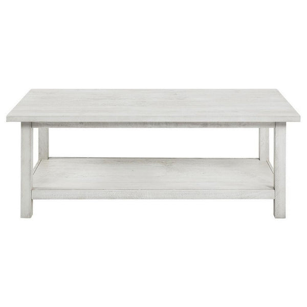 Ayne Coffee Table, 1 Bottom Shelf, Distressed White Wood, 47 Inch -BM329194
