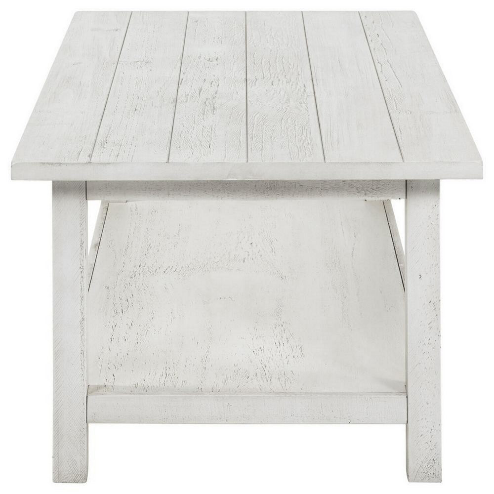 Ayne Coffee Table, 1 Bottom Shelf, Distressed White Wood, 47 Inch -BM329194